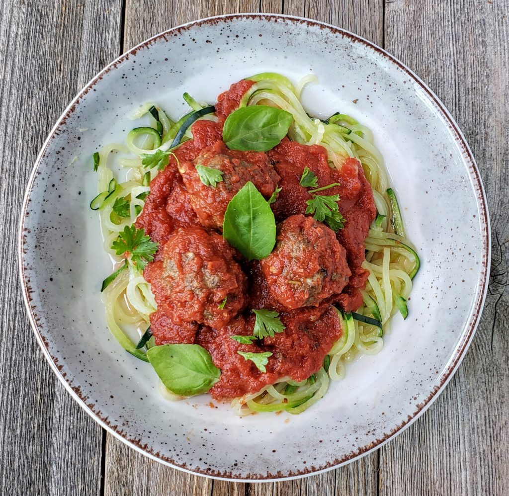 Zoodles with Meatballs Marinara Paleo Perspective